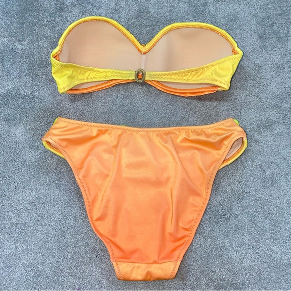 36 AUTH VTG Christian Dior Yellow Orange Ombre Sunset Bandeau Bikini Swimsuit - Picture 8 of 15